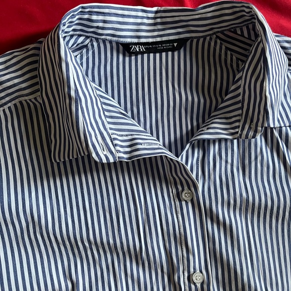 Zara Blue Striped Button-Down Oversized Shirt - Picture 3 of 5